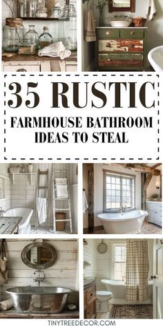 Discover modern rustic farmhouse bathroom decor ideas with a blend of charming colors and designs, offering inspiration for transforming small spaces into stylish sanctuaries. Explore vanity ideas and paint colors that infuse modern flair into rustic elements, empowering you to design a bathroom retreat that perfectly balances elegance and functionality. Country Bathroom Ideas Rustic, Modern Rustic Farmhouse Bathroom, Small Country Bathroom, Rustic Bathroom Decor Ideas, Small Rustic Bathroom Ideas, Rustic Farmhouse Bathroom Ideas, Rustic Farmhouse Bathroom Decor, Modern Farmhouse Bathroom Ideas, Small Farmhouse Bathroom