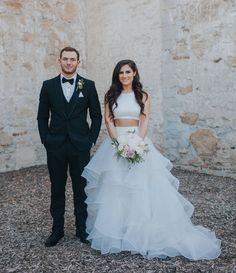 This two piece wedding dress is perfectly complemented by the minimalistic jewelry – such an elegant way to rock this style. // Geometric Garden Wedding Graduation Party Dress, Dresses Bow, Pretty Party Dresses, Charming Wedding, Two Piece Wedding Dress, White Weddings, Graduation Party Dresses, Simple Prom Dress, White Prom Dress