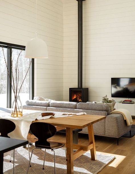 This Photographer's Modern Ski Chalet Is A Picture-Perfect Retreat - House & Home Modern Ski House, Ski Chalet Interior, Modern Ski Chalet, Ski Cabin, Chalet Interior, White Shiplap Wall, White Shiplap, Ski Chalet, Modern Cottage