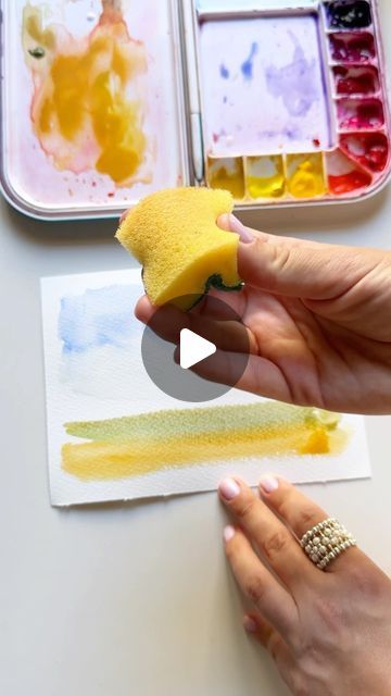 Anna Koliadych on Instagram: "An easy and fun way to paint a fall landscape using watercolor and sponge technique 🍂🥰 #watercolor #watercolortutorial #crafts #diy #watercolorpainting #artprocess #watercolorillustration #watercolour #artinspiration #creative" How To Watercolour Paint, How To Paint With Watercolors Tutorials, Water Colour Drawing Ideas Creative, Water Colour Painting Beginner, Landscape Watercolor Paintings Easy, Sponge Art Painting, Kids Watercolor Painting Ideas, Watercolour Inspiration Landscape, Fall Watercolor Ideas