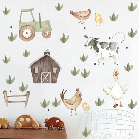 Farm Nursery Theme, Watercolour Nursery Art, Farm Animal Nursery, Wall Art Decals, Sheet Design, Sweet Nursery, Farm Nursery, Watercolor Nursery, Fabric Wall Decals