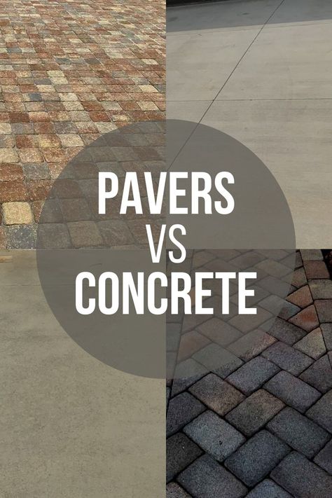 The difference between pavers vs concrete Pavers Vs Concrete, Diy Concrete Driveway, Pavers Over Concrete, Decorative Concrete Patio, Brick Paver Driveway, Stamped Concrete Walkway, Driveway Materials, Concrete Paver Patio, Diy Concrete Patio