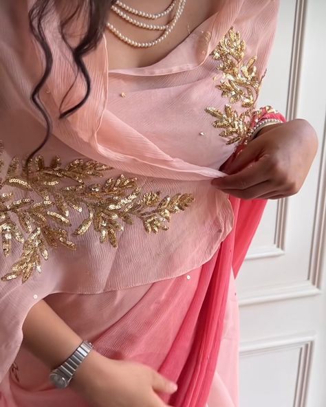 Beautiful sequin handwork on pure chiffon saree [saree fashion sareelover sareeshop sareeusa pure chiffon fabric handwork sequins pastel shades] Shimmer Sarees Party Wear, Saree Handwork Designs, Pastel Sarees, Shimmer Saree, Pure Chiffon Sarees, Sequin Saree, Chiffon Sarees, Saree Fashion, Pure Chiffon