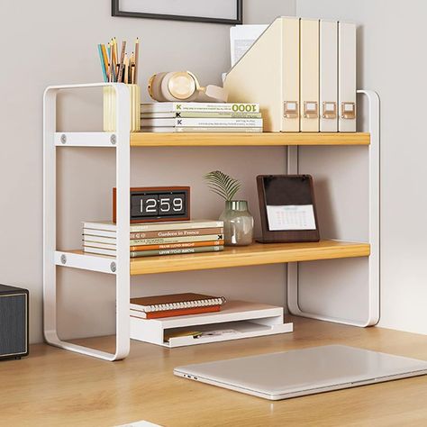 Desktop Organiser Rack, Office Desk Storage Shelf, Desktop Bookcase Wood Bookshelf (White + White) : Amazon.de: Home & Kitchen Computer Rack, Storage Bookshelf, Desktop Bookshelf, Desktop Shelf, Storing Books, Bookshelf Desk, Office Computer Desk, Student Dormitory, Desk Shelves