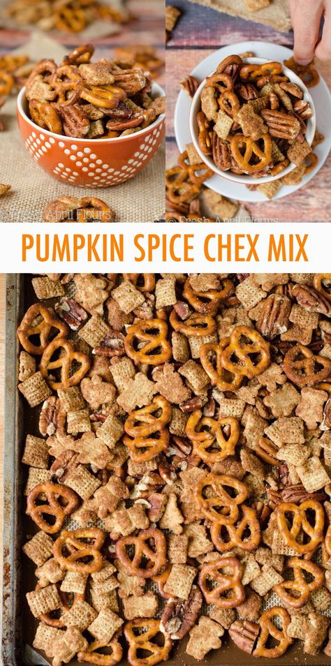 Snacks, Pumpkin Spice Chex Mix Recipe, Pumpkin Spice Snack Mix, Pumpkin Spice Snack, Fall Snack Mixes, Trail Mix Recipes, Chex Mix Recipes, Fall Snacks, Snack Mix Recipes