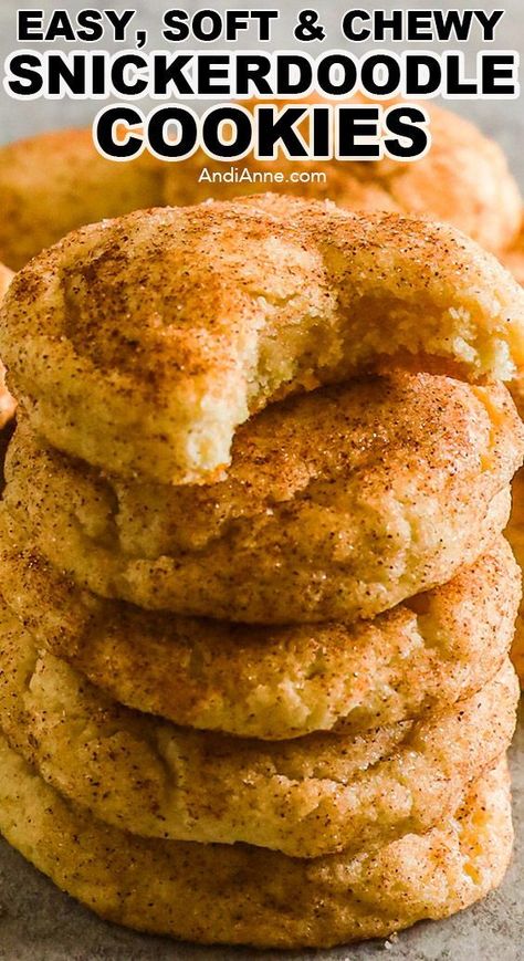 We love these easy soft and chewy snickerdoodle cookies. They're a white soft dough on the inside with a slightly crunchy cinnamon sugar outside. The perfect cookie to share at a cookie exchange during christmas or the holidays, or any other time of the year. Chewy Christmas Snickerdoodles, Soft And Thick Snickerdoodles, Snickerdoodle Cookies Sallys Baking, Quick And Easy Snickerdoodle Cookies, Snickerdoodle White Chocolate Cookies, Almond Snickerdoodle Cookies, Snickers Doodle Cookies, Best Ever Snickerdoodle Cookies, Gooey Snickerdoodle Cookies