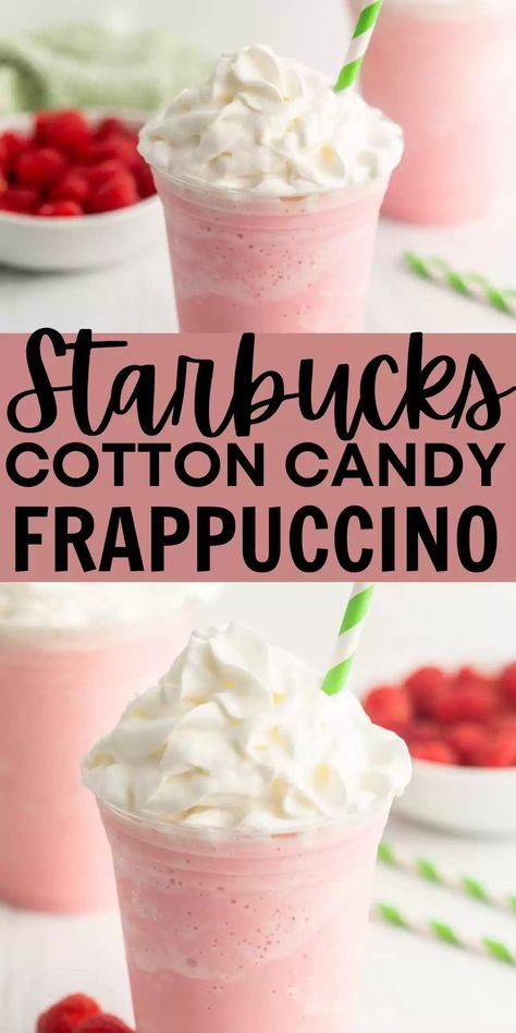 Cotton Candy Frappe Starbucks, Cotton Candy Frappe Recipe, Blended Drinks Nonalcoholic, Cute Starbucks Drinks Recipes, Dessert Drink Recipes, Sweet Treats To Make At Home, At Home Frappuccino Recipe, Cotton Candy Starbucks Drink, Starbucks Drinks Diy Homemade