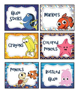 Finding Nemo/ Dory Classroom Supply Labels Disney Classroom Theme Preschool Ideas, Disney Kindergarten Classroom, Pixar Themed Classroom, Little Mermaid Classroom Theme, Disney Daycare Theme, Classroom Themes Disney, Classroom Disney Theme, Nemo Classroom Theme, Finding Nemo Classroom Theme