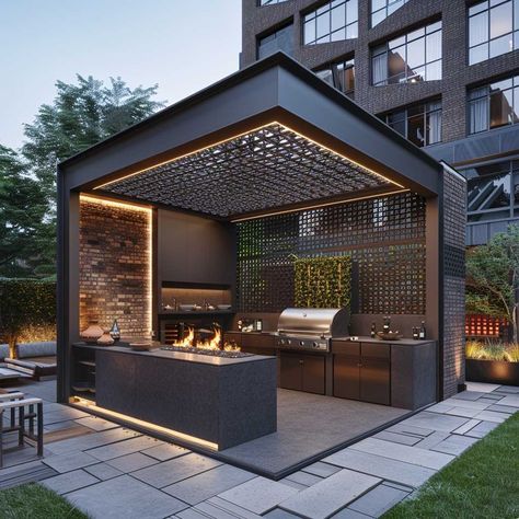 8+ Creative Brick BBQ Area Ideas for Timeless Outdoor Entertaining • 333k+ Inspiring Lifestyle Ideas Rooftop Barbeque Outdoor Spaces, Outside Barbecue Area Ideas, Modern Bbq Area Outdoor, Barbecue Area Design, Outdoor Bbq And Bar, Outside Bbq Area Ideas, Brick Bbq Area, Bbq Design Outdoor, Bbq Area Ideas Outdoor