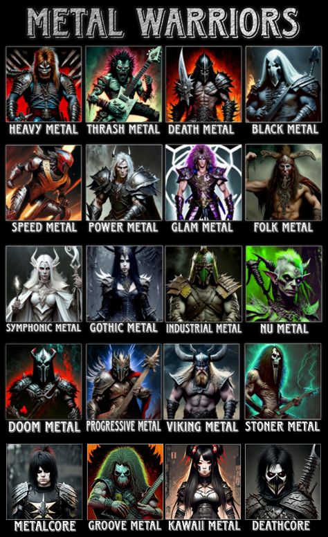 Types of Heavy Metal Metal Band Art, Heavy Metal 2000, 80s Metalhead, Heavy Metal Bands Art, Heavy Metal Aesthetic, Heavy Metal Artwork, Heavy Metal Quote, Heavy Metal Tattoo, Heavy Metal Funny