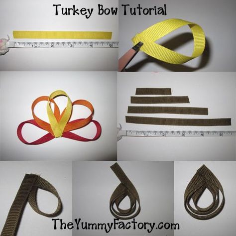 Turkey Ribbon Bow Tutorial & Thanksgiving ideas Turkey Hair Bow, Turkey Bow, Ribbon Bow Tutorial, Thanksgiving Hair Bows, Thanksgiving Bow, Thanksgiving Hair, Ribbon Sculptures, Tie Blanket, Ribbon Ideas