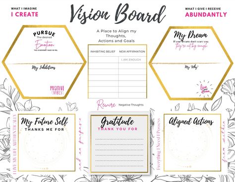 Vision Board Worksheet, Vision Board Themes, Printables Etsy, Vision Board Printables, Vision Board Template, Vision Board Kit, Vision Board Examples, Vision Board Party, Digital Vision Board