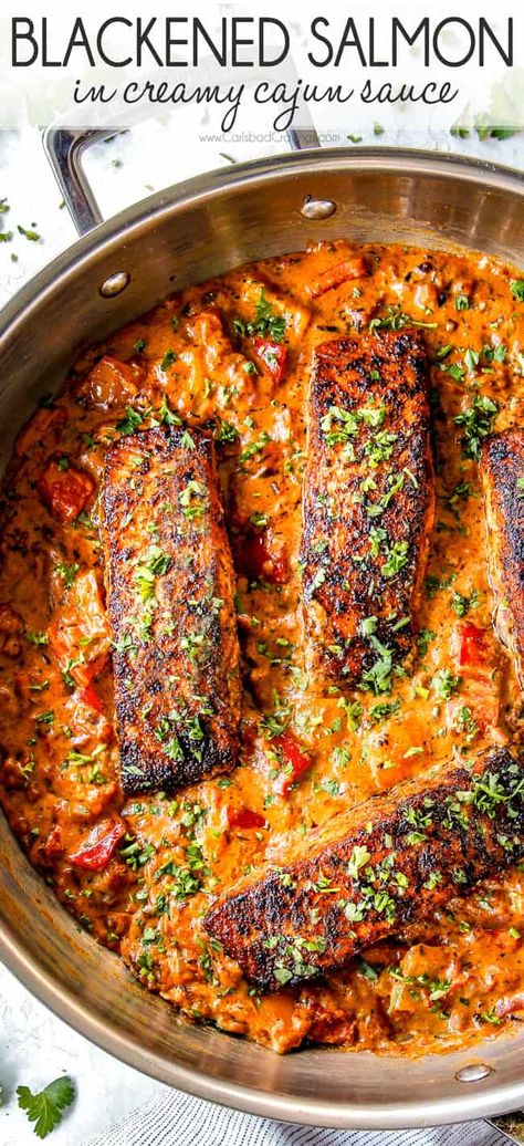 Creamy Cajun Sauce, Salmon Recipe Pan, Blackened Salmon Recipes, Salmon Recipes Pan Seared, Cajun Salmon, Cajun Sauce, Fish Recipes Baked, Recipes Shrimp, Recipes Cheap