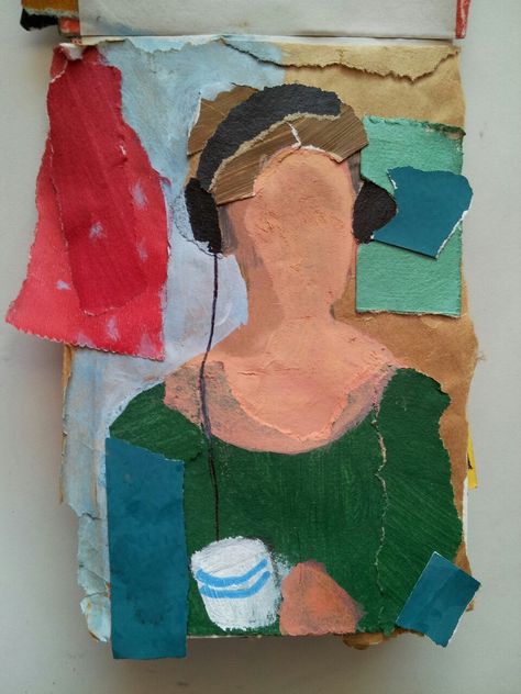 Creative Self Portrait Art, Portrait Ideas Art, Textile Portraits, Self Portrait Drawing, Creative Self Portraits, Self Portrait Art, Collage Portrait, Paper Collage Art, Artist Sketchbook