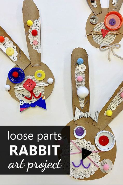 Recycled Rabbit Art Project Loose Parts Rabbit Craft for Kids Rabbit Art Project, Ece Activities, Rabbit Craft, Easter Art Project, Preschool Easter, Easter Lessons, Preschool Spring, Loose Parts Play, Rabbit Crafts