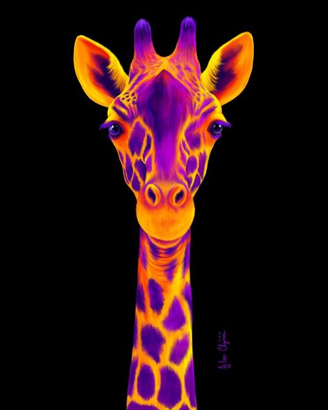 Black Light Drawings, Trending Art 2024, Neon Effect Painting, Neon Art Painting Easy, Neon Art Drawings, Neon Drawings, Burger Neon, Neon Animals, Neon Art Painting