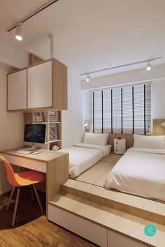 Here are 9 creative and functional ways to elevate your home interior with raised platforms – perfect for storage solutions and dividing your space. Small Bedroom Designs, Small Room Design, Trendy Bedroom, Room Design Bedroom, Apartment Furniture, Small Room Bedroom, Apartment Design, Small Apartments, 인테리어 디자인