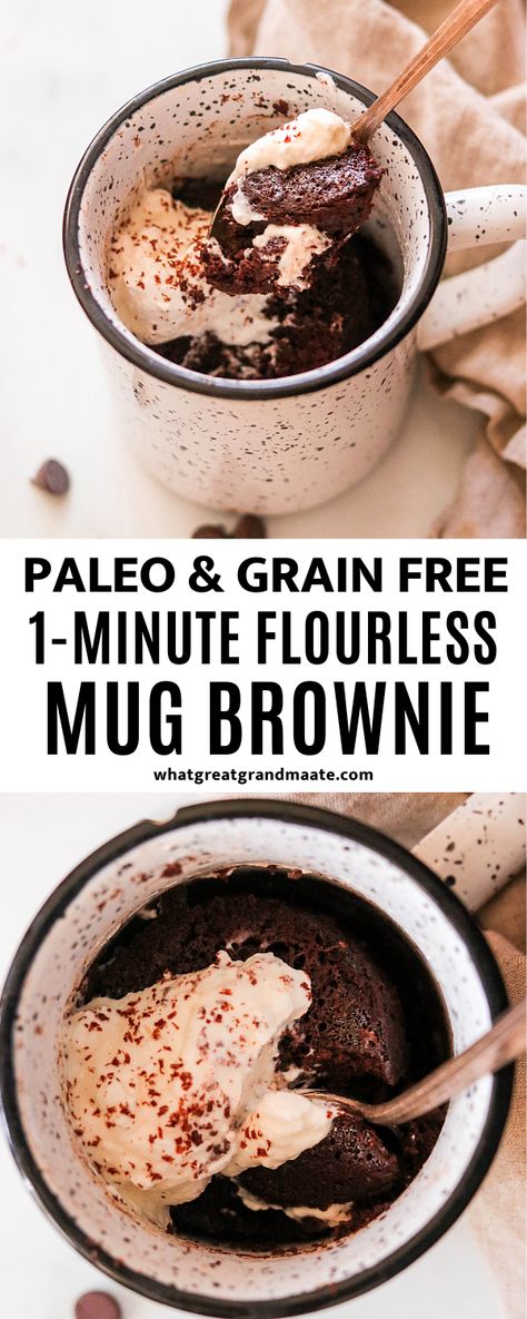 Easy Microwave Brownie, Grain Free Brownie Recipe, Microwave Brownie Recipe, Brownie For One, Flourless Brownie, Paleo Mug Cake, Grain Free Brownies, Microwave Brownie, Whole 30 Dessert