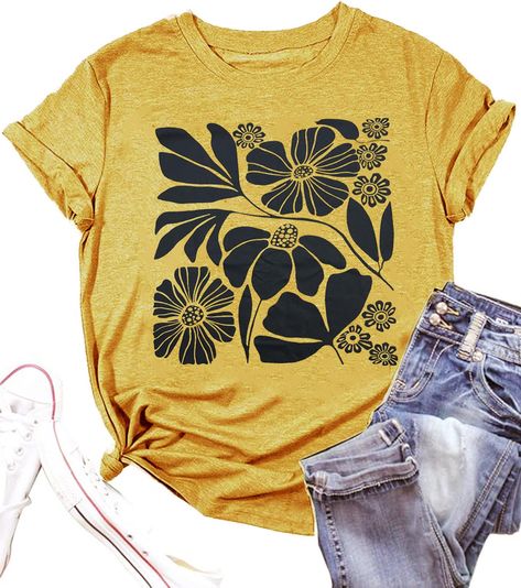 PRICES MAY VARY. ❀Breezy Style: Soft and Breathable,Made from a cotton and polyester,Lightweight short sleeve t-shirt features a flowing floral print perfect for Summer weather comfort. ❀Flowers t-shirt Design: Flowers Shirts,Boho Flower T Shirt, Vintage Floral Graphic Shirt ,Botanical Tee Wildflowers Shirts Garden Lover Top ,Floral Graphic Retro Shirt The women wildflower T Shirt,Fashion Friend Casual Loose Blouse Tees,Classic Vintage Country Music short sleeve Tee Shirt For Women Juniors Girls Floral Shirts Women, Wildflower Graphic, Country Outfits Women, Vintage Floral Shirt, Floral Shirts, Nature Shirts, Summer Nature, Shirts Summer, Shirts Women