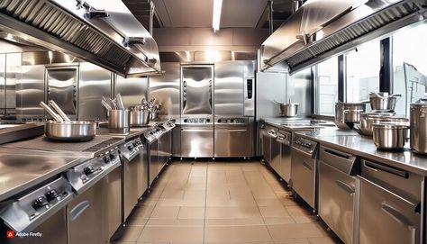 Photo stainless steel restaurant kitchen | Premium Photo #Freepik #photo Show Kitchen Restaurant, Open Kitchen Restaurant Design, Professional Kitchen Restaurant, Industry Kitchen, Kitchen Restaurant Design, Open Kitchen Restaurant, Professional Kitchen Design, Restaurant Kitchen Equipment, Kitchen Professional