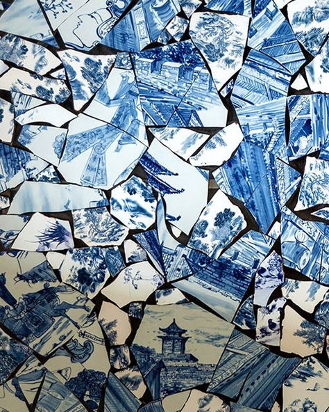 This design features a vibrant collage of broken porcelain pieces, skillfully arranged to form a mesmerizing mosaic. The shards depict traditional blue and white Chinese porcelain patterns, showcasing scenes of historical landscapes, architecture, and nature. 🔍 Product: Riya Wall Hanging 👆 Tap the link in bio for more wall hangings! . . . . . . . . . . . . . . . . . . #interiordecor #interiorforyou #interior4you1 #interior2you #interior_design #interior4inspo #interior_and_living #interior4u... Porcelain Aesthetic, Chinese Porcelain Pattern, Landscapes Architecture, Broken Porcelain, Tile Mosaic Art, Rich Lady, Porcelain Pattern, Porcelain Blue, Chinese Ceramics