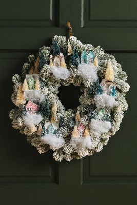 Anthropologie Christmas, Snowy Village, Diy Christmas Village, Fun Christmas Decorations, Holiday Village, Candle Gift Set, Bottle Brush Trees, Winter Wreath, Holiday Tree