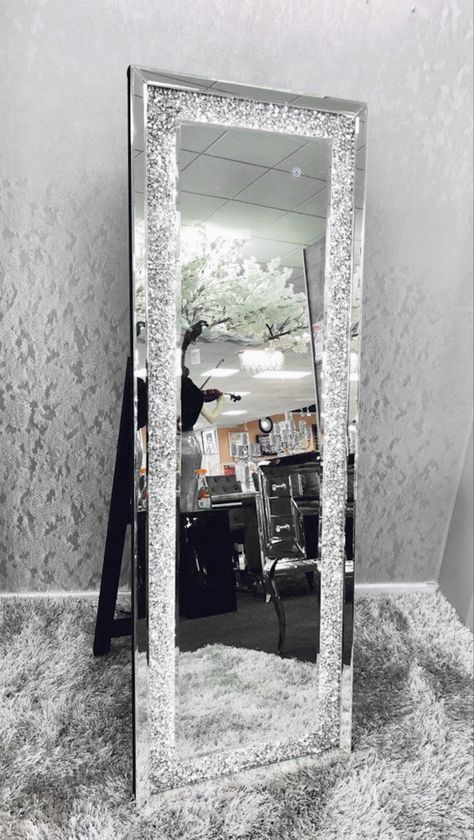 Sparkly Bedroom, Mirror For Vanity, Teens Bedroom, Glam Bedroom Decor, Mirrored Bedroom Furniture, Floor Standing Mirror, Crushed Diamonds, Cheval Mirror, Glam Bedroom