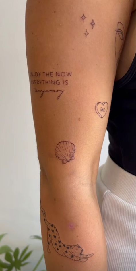 Line Art Tattoos Arm, Non Pinterest Tattoos, Female Patch Work Tattoo, Modern Minimalist Tattoo, Love Is The Answer Tattoo, You Are Your Home Tattoo, Worry Less Tattoo, Delaney Childs Tattoo, Sticker Sleeve Women