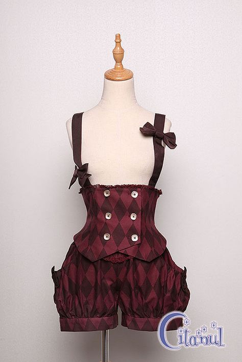 Citanul -A Mad Tea Party- Ouji Lolita Corset and Short Pants Set Jester Core, Circus Core, Jester Outfit, Pumpkin Pants, Drawing Outfits, Clown Core, Circus Outfits, Clown Clothes, Cute Clown