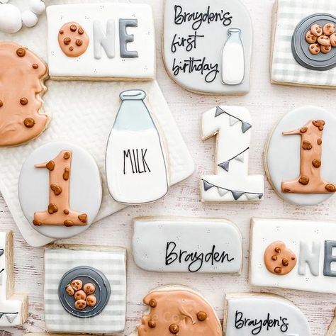 One Sweet Dude Birthday, Milk Cookies First Birthday, Milk And Cookies Cookies Decorated, One Cute Cookie Birthday Party, One Sweet Cookie Birthday, One Smart Cookie Birthday Party, One Year Old Birthday Cookies, One Sweet Year Birthday Party Boy, Cookie Themed First Birthday