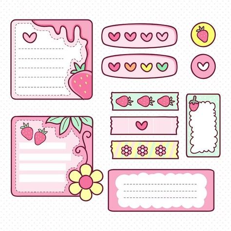 Kawaii Stickers Aesthetic Korean, Free Sticker Design, Kawaii Stickers Journal, Kawaii Vector Art, Border Cute Design, Cute Diy Notebooks, Cute Blog Design, How To Make Journal Stickers, Doodle Stickers Hand Drawn