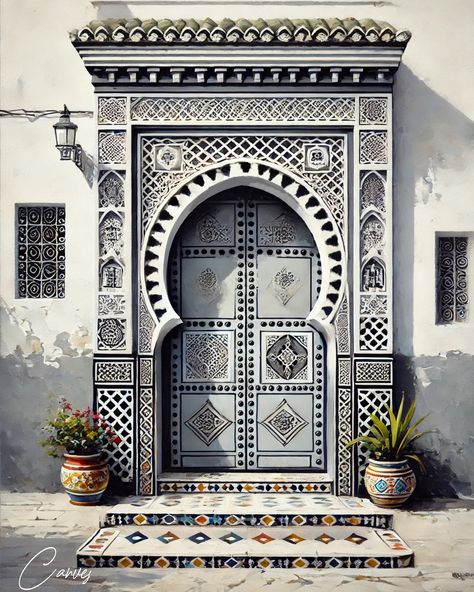 Islamic Doors Design, Moroccan Doors Marrakech, Moroccan Exterior Design, Morocco Nails, Moroccan Art Painting, Tunisia Culture, Ornamental Drawing, Morocco Architecture, Moroccan Doors