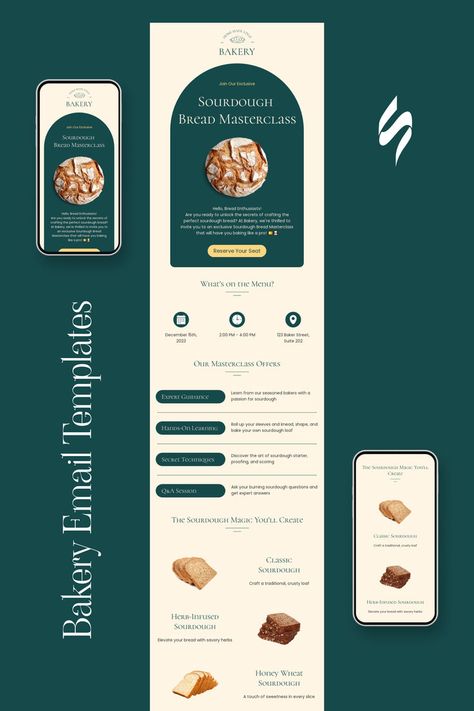 Events email template "Bread masterclass" for baking industry. Unlock email success. Follow us on Pinterest for design and marketing hacks! 📈💌 #eventsemail #bakery #stripoemail #emailtips #emailnewsletter #emailtemplate #emaildesign #emailmarketing #emaildesignlayout Bakery Newsletter, Creative Email Design, Emailer Design Layout, Newsletter Graphic Design, Email Template Design Inspiration, Email Layout Design, Mailchimp Email Design, Mailchimp Design, Email Marketing Template Design