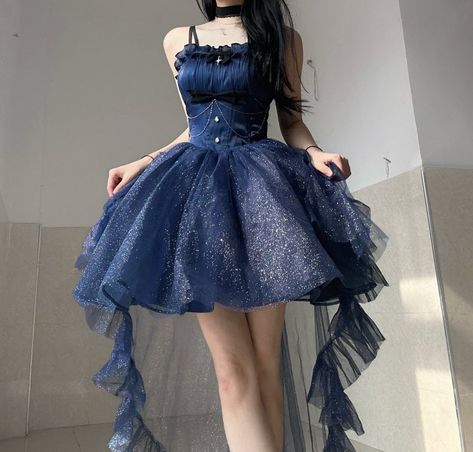 The Unknown Star of the North Vintage Classic Lolita Jumper Dress Set Glitter Princess Dress, Dark Blue Prom Dress, Cute Dresses For Party, Jumper Skirt, Pretty Prom Dresses, Fairytale Dress, Prom Dresses Blue, Really Cute Outfits, Fancy Outfits