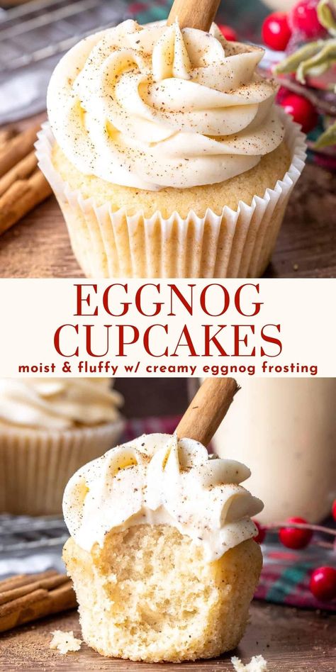 Holiday Desserts Halloween, Eggnog Buttercream, Easy Holiday Desserts Christmas, Holiday Desserts Thanksgiving, Eggnog Cupcakes, Eggnog Dessert, Eggnog Cake, Christmas Cupcakes Recipes, Creamy Eggnog