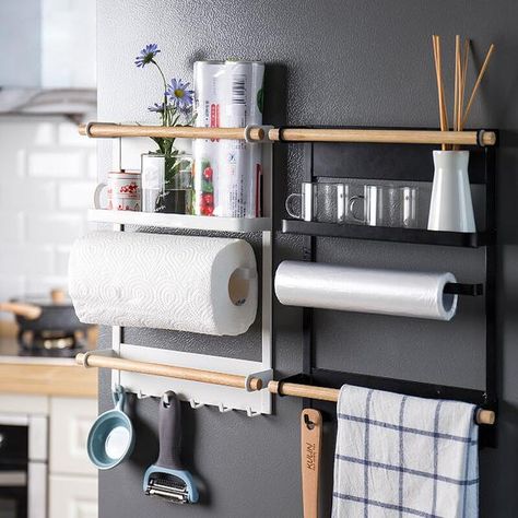 Kitchen Organization - Homewhis Stacking Shelves, Magnetic Organizer, Messy Closet, Kitchen Surface, Magnetic Storage, Fridge Shelves, Towel Shelf, Kitchen Paper Towel, Towel Organization