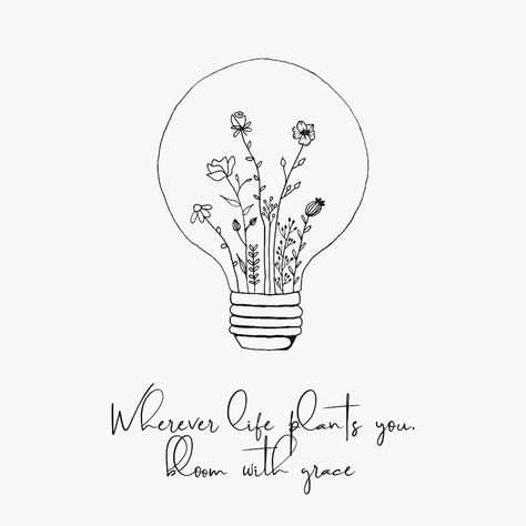 Lightbulb Terrarium, Light Bulb Terrarium, Bloom Quotes, 심플한 그림, Arte Doodle, Cat Tattoos, Neck Tattoos, Tiny Tattoo, House Illustration