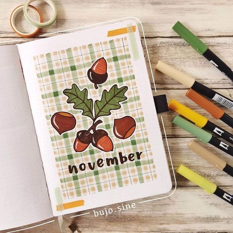 Bullet Journal November Spread, Bullet Journal November Cover Page, November Bullet Journal Ideas, November Bullet Journal Cover, November Cover Page, Thanksgiving Themes, November Bullet Journal, Artist Hue, Bullet Journal Cover