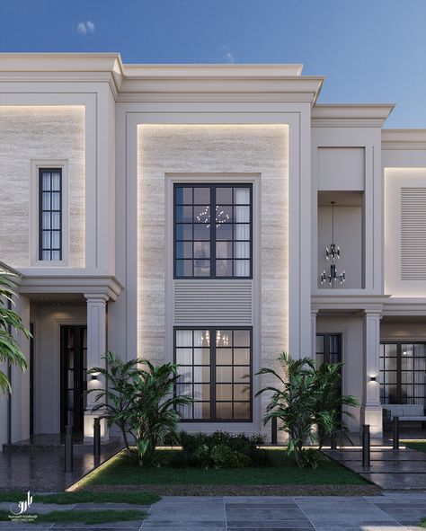 Newclassic villa ..Saudi arabia :: Behance Villa Front Elevation Design, New Classic Architecture Villa, Modern Neo Classical Architecture, Exterior Classic Design, Modern Elevation Designs For House, Villa Design Exterior, New Classic Villa Exterior Design, Neo Classic Villa Exterior, Villa Saudi Arabia