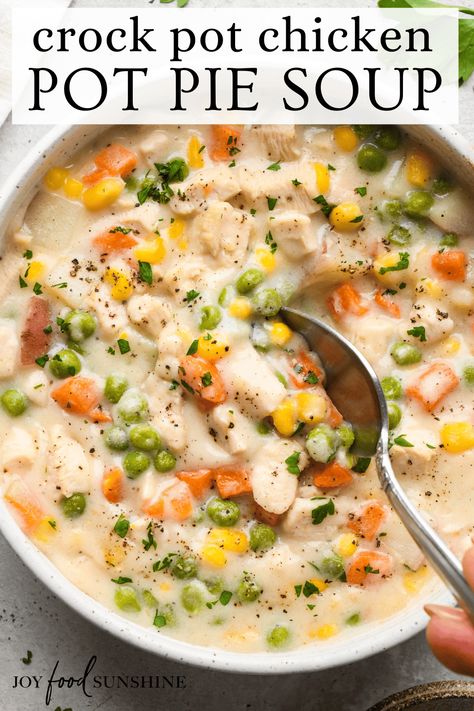 This slow cooker chicken pot pie soup only takes 10 minutes to prepare. It's made from scratch with no canned soups, and is a delicious and cozy dinner. Polenta Bites, Slow Cooker Chicken Pot Pie, Dinner Experience, Chicken Pot Pie Soup, Pot Pie Soup, Crockpot Soup Recipes, Cozy Dinner, Soup Recipes Slow Cooker, Crockpot Dishes