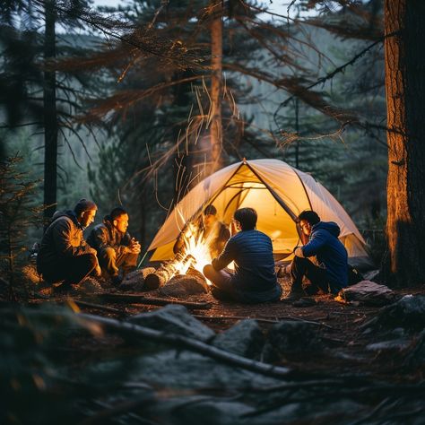 Camping Friends Gathering: A group of friends gather around a warm campfire in the evening outside their tent. #camping #friends #campfire #tent #evening #aiart #aiphoto #stockcake ⬇️ Download and 📝 Prompt 👉 https://ayr.app/l/81Mj Friends Spending Time Together, Trip Group Photos, Camping Vibes Friends, Camping Photoshoot Ideas, Camping Reference, Friends Campfire, Camping Photography Friends, Camp Photoshoot, Camp With Friends