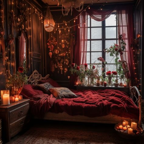 Witchy Bedroom Ideas, Dark Cozy Bedroom, Academia Bedroom, Goth Bedroom, Gothic Bedroom, Dark Home Decor, Dark Home, Dreamy Room, Decorating Inspiration