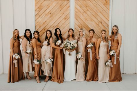 Bridesmaid Dresses - copper and champagne Gold Shades Bridesmaid Dresses, Orange And Champagne Bridesmaid Dresses, Copper Wedding Party Attire, Mix And Match Satin Bridesmaid Dresses, Light Brown Satin Bridesmaid Dresses, Terracotta Silk Bridesmaid Dresses, Dusty Gold Bridesmaid Dresses, Champagne Tones Bridesmaid Dresses, Fall Bridesmaid Dresses Champagne