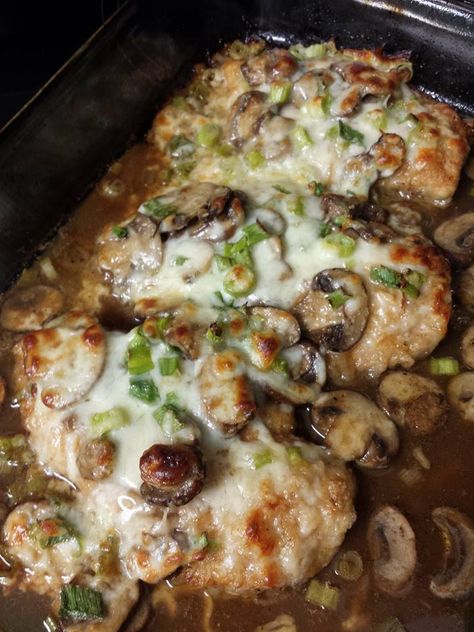 Weight Watchers Chicken, Chicken Breasts, Chicken Lombardy Recipes, Chicken With Mushrooms, Chicken Lombardy, Seared Chicken Breast, Poultry Recipes, Green Onions, Melted Butter