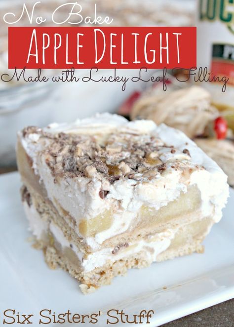 No Bake Apple Delight -- potassium 75 mg/ piece Apple Delight, Baked Apple Dessert, Six Sisters Stuff, Lucky Leaf, Apple Dessert Recipes, Health Desserts, Baked Apples, Eat Dessert, Perfect Desserts