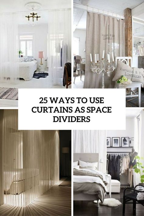 25 Ways To Use Curtains As Space Dividers | DigsDigs | Bloglovin’ How To Divide A Room, Bedroom Divider, Room Divider Headboard, Small Room Divider, Temporary Room Dividers, Space Divider, Curtain Room Divider, Room Divider Bookcase, Fabric Room Dividers