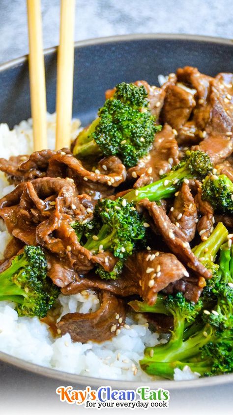 Beef and Broccoli is a 1 pan 30-minute meal full of nutritious broccoli, tender beef, and a delicious stir fry sauce. This is the perfect recipe for a weeknight meal, especially on a busy day! This Beef and Broccoli recipe will satisfy your takeout cravings. This recipe is faster, healthier, and tastier than takeout. Made with simple ingredients this will become a family favorite. | @kayscleaneats #chineserecipes #beefandbroccoli #quickfamilydinner #thirtyminutemeals Beef And Broccoli Meal Prep, Broccoli Meal Prep, Beef And Broccoli Recipe, Quick Family Dinners, Homemade Dinner Recipes, Beef And Broccoli, Broccoli Recipe, Clean Eating For Beginners, Fry Sauce