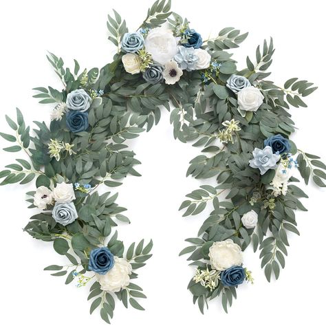 PRICES MAY VARY. Silk Eucalyptus and Willow Flower Garland 6FT: The realistic and natural flowers perfectly blends with eucalyptus leaves and willow, helps to create your romantic Wedding. Floral Greenery Table Runner：Vines with a durable silk material is in 6ft by 13.75" wide and 3"tall (after fully stretch)，which also have iron wires inside the plastic stems for bending a suitable modeling easily. The size of flowers and leaves are right for presenting harmony. Looks real but won't wilt, fade Lilac Theme, Sweetheart Table Centerpiece, Wedding Table Garland, Willow Flower, Winter Wedding Table, Artificial Eucalyptus Garland, Photo Booth Backdrop Wedding, Sweetheart Table Wedding, White Roses Wedding