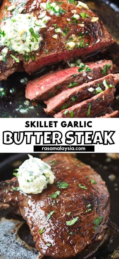 Cast Iron Skillet Recipes Dinner, Steak At Home, Easy Garlic Butter, Ways To Cook Steak, Steak Night, Diner Ideas, Steak Bites Recipe, Pan Seared Steak, Special Meals