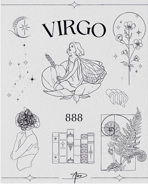 Virgo Tattoo ideas by Airo Astrology Inspired Tattoos, Witchy Minimalist Tattoo, Virgo Astrology Tattoo, Virgo Moon Tattoo, Virgo Aesthetic Tattoo, Tattoo Ideas Virgo, Virgo Tattoo Designs For Women, Virgo Zodiac Tattoo, Witchy Tattoo Designs